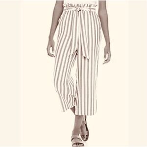 Fever Cropped Paper Bag Pants, Cream and Tan Striped, Large